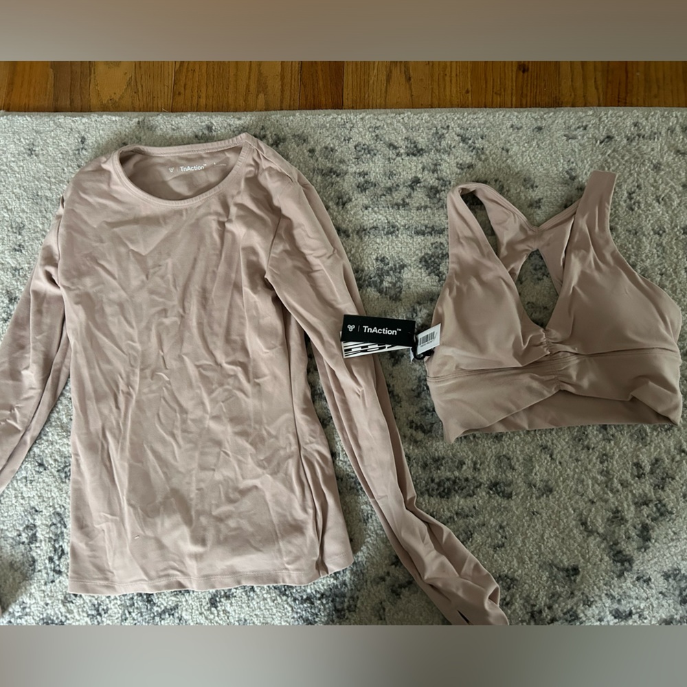 TNA butter matching volley sport bra & top in barely blush